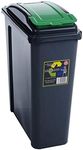 Wham Recycling Bin Slim Kitchen Trash Can Rubbish Dustbin with Green Lid 25 Litres