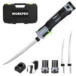 WORKPRO 12V Cordless Electric Fillet Knife with 8'' and 10'' Razor-Sharp Blades, Cordless Fillet Knife with Non-slip Grip Handle and Safety Lock, 2 Rechargeable Battery Packs, 1 Quick Battery Charger,