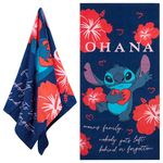 Disney Beach Towel for Kids, 100% Cotton Quick Dry Swimming Towel 70 x 140cm - Holiday Essentials (Blue/Red Stitch)