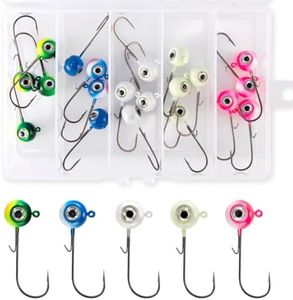 Alownder 20PCS Fishing jig Heads with 3D Holographic Eyes, Round Jig Heads Saltwater Freshwater Crappie Walleye jigs Live Bait jigs Bass Trout Panfish Lures Hooks 3/8oz