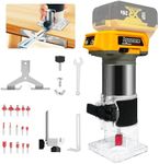 Cordless Wood Router Trimmer for Dewalt 20V Battery, 6 Speeds Wood Trimmer Set, 800W - 30000 RPM Brushless Motor Hand Palm Router with 15pcs 1/4"Shank Router Bits for Woodworking,Slotting(NO Battery)