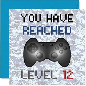 12th Gamer Birthday Card - You Have Reached Level 12 - Boys Birthday Cards, Kids Games Age 12 Twelve Twelfth Birthday Greeting Cards, Video Game Gaming Daughter Son Nephew Niece Grandson 145mm x 145mm
