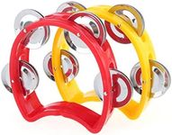 Musiclily Plastic Handheld Tambourine Percussion Jingles Musical Instrument for Kids and Adults, Red/Yellow(Pack of 2)