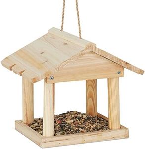 relaxdays Casetta per Uccelli da Appendere, per Giardino & Balcone, Trattato, Mini Mangiatoia, Legno Naturale, 22 x 26 x 22 cm