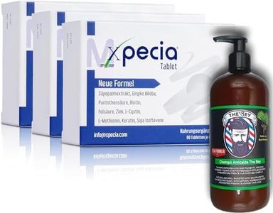 XPECIA - Anticaduta dei capelli per uomo, blocca il DHT, formula per la crescita + Shampoo anticaduta 500 ml con Saw Palmetto, quina, Ginseng e Arginina (3 XPECIA + SHAMPOO SAW PALMETTO)