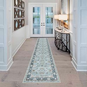 YOUFORTONG Runners for Hallways Soft Kitchen Rug Non Slip Rug Runner with Rubber Backing for Bathroom Washable Non Shedding Farmhouse Runner Rug (Green, 2X10)