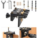 3 in 1 Pocket Hole Jig Kit,Woodworking Doweling Jig Kit with 6/8/10/12/15 mm Drill Bit for Straight Holes,with Positioning Clip Adjustable Drilling Guide Punch Locator Carpentry Tools