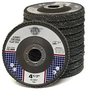 Benchmark Abrasives 4-1/2" x 7/8" Jumbo Zirconia Premium High-Density Jumbo Zirconia Type 29 Flap Discs for Sanding, Stock and Rust Removal, Finishing, Grinding, Deburring (200 Pack) - 40 Grit