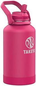 Takeya Pickleball Stainless Steel Insulated Water Bottle with Choice of Lid and Carry Handle, 64 Ounce, Backspin Pink