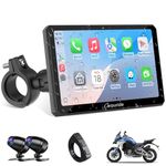 Carpuride W712D Motorcycle Carplay Screen with 1080P HD Dash Cam Front and Rear, Wireless CarPlay and Android Auto, 7" Waterproof Touchscreen, BT Audio, Wired Controller, Loop Recording, Navigation.