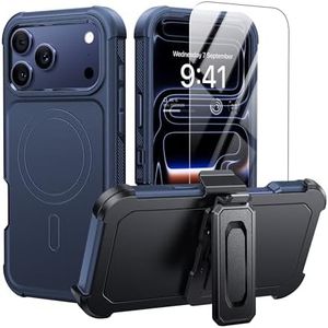 STAMEX for iPhone 17 Pro Max Case with Belt Clip Holster, [6.9" Screen] Compatible with MagSafe, 360° Rotating Kickstand, Heavy Duty Shockproof Anti-Drop Cover, Include Screen Protector, Blue
