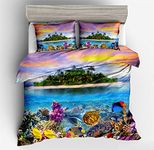 Bedding Set Double Bed, Fansu 3D Effect Complete Set 1 Duvet Cover 2 Pillow Cases Polyester Print Zip Easy Care (King-220x230,Island)