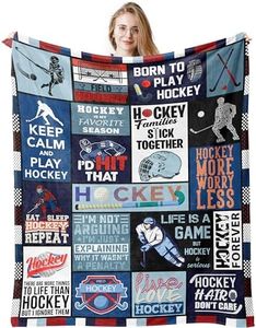 QUWOGY Hockey Gifts Blanket 60"x50" - Field Hockey Gifts for Boys - Hockey Gifts for Men - Hockey Lovers Gifts - Hockey Themed Gifts - Christmas/Birthday Gift Ideas for Hockey Lover