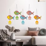 Artvibes Multicolored Fishes Wooden Wall Hanging for Home Decoration | Garden Balcony | Office | Cafe | Decorative Door Hanging | Festive Decor Art Items (WH_9132NN), Pack of 5