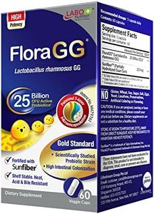 LABO Nutrition FloraGG, Lactobacillus Rhamnosus GG 25 Billion CFU Active Probiotics and Sunfiber Prebiotic Fiber Supplement, Support Healthy Intestinal, Immune Health| Non-GMO & Gluten Free – 60s