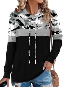 Angerella Plus Size Camo Hoodies for Women Long Sleeve Camouflage Hooded Sweatshirt Causal Drawstring Pullover Tops 3XL