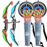 TEMI 2 Pack Set Kids Archery Bow Arrow Toy Set - Outdoor Hunting Play with 2 Bows, 20 Suction Cup Arrows, 2 Targets & 2 Quivers, LED Light Up Function, Outdoor Toys for Kids Boys Girls Ages 3-12
