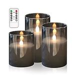 HIYAA LED Flameless Candles, Gray Glass Battery Operated Candles Flickering with Remote, 3D Wick Realistic Warm Light LED Candles Flickering with Timer for Wedding Party Christmas Decoration