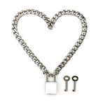 Succuba Padlock Necklace Metal Chain Collar Choker with Two Keys and Box for Women, Men and Pet (C, 18)