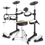 LALAHO Electric Drum Set, Electronic Drum Set with Mesh Drum, Cymbals, Adjustable Throne, Headphones, Sticks, Pedals and Velcros, Electric Drums with 150 Sounds and 10 Demos for Beginner