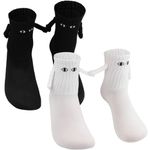 Focenat 2 Pairs Hand In Hand Socks, Funny Magnetic Socks, Couple Holding Hands Socks, Friendship Socks, Novelty Socks for Women Men,Cute Socks with Eyes (White+Black)