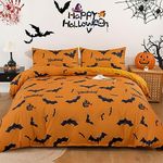 Fondream Halloween Autumn Duvet Cover Single Size 2 Pieces Fall Bat Orange Halloween Bedding Set Soft Reversible Microfiber Bedding Set with 1 Pillowcases for Holiday Decor (Single, 2Pcs)