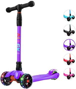 Allek Kick Scooter B02, Lean 'N Glide Scooter with Extra Wide PU Light-Up Wheels and 4 Adjustable Heights for Children from 3-14yrs (Purple)