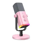 FIFINE XLR/USB Microphone, Gaming Recording PC Mic with Headphones Jack, Mute Button, Dynamic RGB Mic for Computer, Streaming Mic for Podcasting Voice-Over YouTube Video-AmpliGame AM8 Pink