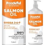 Poochiful 1 Litre Salmon Oil for Dogs. Fish Oil for Dogs Cats, Horses, Ferret & Pets. Purest Omega 3, 6, 9 Salmon Oil Cats. Food Supplements for Itchy Skin & Coat. Dog Vitamins and Supplements 1000 ml