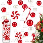 SHCHME 6054 Pcs Christmas Vase Filler, Floating Candy Cane Beads and Water Gel Pearl Vase Filler Christmas Decorations for Home Table Party Decor (Red and White)