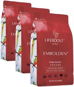 Lifeboost Dark Roast Ground Coffee - Non-GMO Low Acid Single Origin USDA Organic Dark Roast Coffee - Third Party Tested For Mycotoxins & Pesticides - 12 Ounces (Pack of 3)