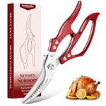 Freelander Poultry Shears Heavy Duty Kitchen Scissors, Meat Cooking Scissors with Non-Slip Handle, Kitchen Shears for Chicken, Meat, Bone, Fish, Vegetables and Seafood, Red