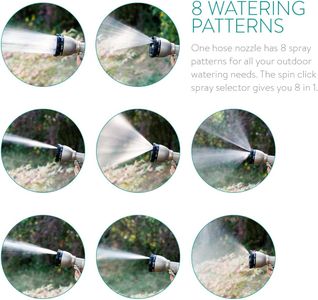 Navaris High Pressure Garden Hose Nozzle – 8-Way Metal Spray Gun for Lawn, Car, Plants