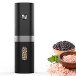 Syaws Electric Salt and Pepper Grinder,Battery Powered Pepper Mill,Automatic Salt Grinder with Adjustable Coarseness,White LED Light,1 Pack Silver