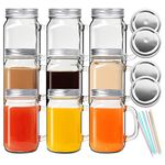 DESIYUE 9 Pack 16 Oz Mason jar Drinking Glasses, Mason Mugs with Handle, Old Fashioned Regular & Glass Mason Jar Mugs with Lids & Straws for Juice, Smoothies, Kombucha, Tea, Milk