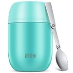 WayEee Food Flask, Food Flask for Hot Food Stainless Steel Food Jar with Folding Spoon-450ml (Blue)