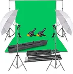 EMART Photography Backdrop Continuous Umbrella Studio Lighting Kit, Muslin Chromakey Green Screen and Background Stand Support System for Photo Video Shoot