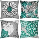 18x18 Decorative Pillow Covers HADEEONG Set of 4 Green and Grey Throw Pillow Covers Modern Daisy Farmhouse Cushion Covers for Couch Sofa Bed Outdoor Decoration(Green,18x18in)