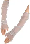 GORGLITTER Women's Mesh Gloves Ruched Arm Sleeves Ruffle Hem Sheer Gloves Grey One Size