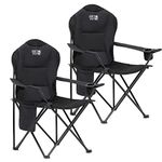 Get Fit Premium Camping Chair - Thick Padded Folding Chair For Adults With Magazine Pocket, Cup Holder & Carry Bag - Lightweight 3kg - Heavy Duty Foldable Picnic Chair - Capacity 130kg - Black 2 Pack