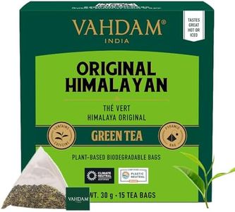 VAHDAM, Original Himalayan Green Tea (15 Count) High Grown, Non GMO, Gluten Free, Low Caffeine | Earthy, Smooth & Refreshing | Resealable & Individually Wrapped | Plant-Based Pyramid Tea Bags