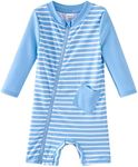 UMELOK Toddler Boys Swimsuit One Piece Full Zip with Long Sleeve UPF 50+ Sun Protection Swimwear Rash Guard Shirts Sky Blue-Stripe,18M