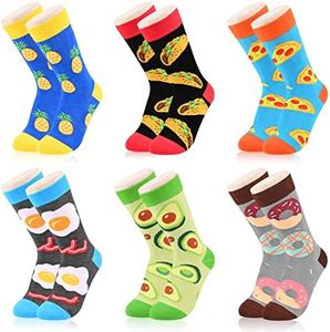 Dsia Zamur 6 Pack Novelty Food Socks + Gift Box for Kids Boys Girls, Colorful Athletic Calf Crew Socks for Children Sons Avocado Donut Taco Pizza Egg Bacon Pineapple Lovers