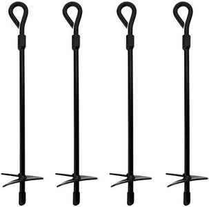 Bob's Industrial Supply BISupply Ground Anchors, 15 Inch - 4pk Black Shed Anchor Kit Greenhouse Tie Down Ground Stakes with Drillable Eyebolt