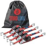 Automatic Ratchet Straps 5m 25mm J Hooks LC 350kg/700kg in U | Automatic Strap Winder | Lashing bellts for Trailer, Commercial Vehicle, Truck, Van, Suv | Set of 4 Lashing Belts | EN 12195-2 Sturdlink