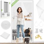 Magnetic Fly Screen Door Curtain - Fly Curtains 90X210cm for Doors with Powerful Magnets and Full Frame Magic Tape, Fly Nets for Doors Without Drilling, Suitable for Patio Doors Balcony Bedroom(White)