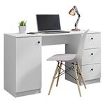 Madesa Executive Computer Writing Desk 53 Inch with 3 Drawers and 1 Door, Metalic Handles Wooden Home Office PC Study Table with Storage - White