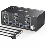 KVM Switch 3 Monitors 2 Computers HDMI + DisplayPort, 8K@30Hz/4k@144Hz KVM Switcher for 2 Computer Share 3 Display and 4 USB 3.0 Devices