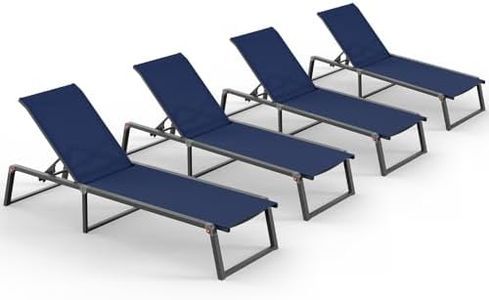 Oasbira Aluminum Outdoor Chaise Lounge Chair Outdoor, Foldable & No Assembly Patio Pool Lounge Chairs 5-Position Recliner for Outside, Fully Grounded Legs Sun Lounger for Poolside, 4 Packs, Navy Blue