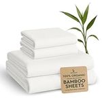BAMPURE 100% Organic Certified Bamboo Sheets King - 4 Piece Set - Superior Soft & Cooling Sheets - Up to 16 Deep Pocket - Luxury Series - 1 Flat Sheet, 1 Fitted Sheet, 2 Pillowcases (King White)